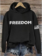 economico Magliette Giorno dell’Indipendenza-Felpa con cappuccio patriottica per donne del Giorno dell'Indipendenza grafica lettera casual maniche lunghe colletto con cappuccio top regolari abbigliamento quotidiano sport blu nero bianco rosso