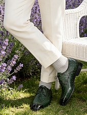 cheap Derby Shoes-Men's Green Crocodile Print Derby Shoes – Stylish Leather Shoes with Buckle Detail, Perfect for Weddings, Parties and Special Occasions