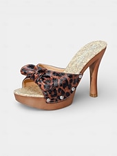 halpa Liukuesteet-naisten leopardikuvioiset slingback-korkokengät rusetilla – tyylikkäät platform-sandaalit, jotka sopivat täydellisesti lomalle, uima-altaalle ja kesäjuhliin
