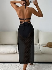 preiswerte 3-teiliges Bikini-Set-Damen Bikini 2-teiliges Schwimmbad Rock Slim Rückensfrei Urlaub Strandbekleidung Einfarbig Halterneck Ärmellose Badeanzüge