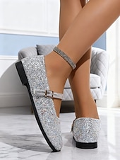 cheap Women's Flats-Women's Sparkly Mary Jane Flats - Sequin Glitter Ballet Shoes with Adjustable Strap, Comfortable Everyday Style for Casual Outfits- Walking &amp;Daily Wear