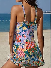 abordables Tankinis-Mujer Bañadores Tankini Falda Traje de baño Elegante Vacaciones Floral Graphic Escote en Pico Sin Mangas Trajes de baño