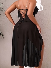 tanie Jednoczęściowe piżamy (kombinezony) damskie-Damskie Odzież domowa Koszula nocna Moda Seksowny Codzienny Czyste kolory Niejednolita całość Siateczka Sukienka Dom Urlop Bez rękawów W serek Czarny Biały Wino Czerwony Lato Wiosna Regularny