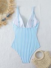cheap One-piece swimsuits-Women's One Piece Swimsuit Slimming Colorblock Monokini Tummy Control High Waist Slim Backless Vacation Beach Wear Striped V Neck Sleeveless Bathing Suits