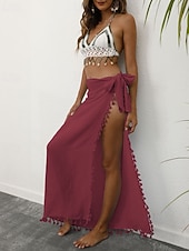 levne Zavinovací sukně-Dámské Plavky Šaty do vody Sukně Plavky Třásňový lem prázdniny Oblečení na pláž Pevná barva Bez rukávů Plavky