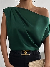 economico Bluse Eleganti-Per donna Camicia Elegant Top in raso Blusa Senza schiena Semplice Vintage Elegante Senza Maniche Asimmetrico Top Regolari Quotidiano Ferie Uscire Nero Verde chiaro Verde smeraldo Albicocca Estate