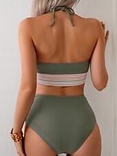 preiswerte Bikini-Sets-Damen Badeanzug Zweiteilig Freche Unterhose Bademode Gerafft Rückenfrei Urlaub Strandbekleidung Einfach Neckholder Ärmellos Badeanzüge