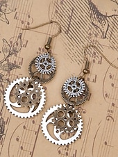 levne Příslušenství-Ženské Mardi Gras Antiquované Slitinové Ozubené Kolo a Klíč Visací Náušnice - Vícebarevný industriální doplněk pro karneval a tematické párty