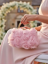 cheap Wedding Accessories-Women's Floral Evening Clutch Bag with Chain Shoulder Strap, Elegant Rose Appliqué Design, Multi-Color Formal Handbag for Weddings, Evening Parties &amp; Banquets