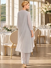 abordables Trajes de pantalón de mamá-Traje de pantalón Traje de 3 piezas Hasta el Suelo Vestido de Madrina Sin Mangas Barco de cuello Elegante Talla Grande Bolero incluido Invitado a la boda Gasa Vestidos de chaqueta con Un Color