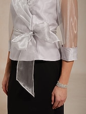  Dame Dressy topper Rynket Illusjon Helfarge Elegant 3/4 ermer V-hals Vanlige topper Bryllupsgjest Cocktail antrekk lysegrå Sommer Vår Høst