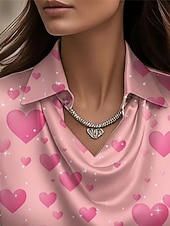  Valentijnsdag Dames Overhemd Afdrukken Gedrapeerd Hart Liefde Elegant Stijlvol Casual Lange mouw Col Normale tops Dagelijks Werk Feestdagen Blozend Roze Zomer Lente