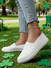 preiswerte St. Patrick&amp;#39;s Day-Grüne Damen-Slipper aus Canvas zum Hineinschlüpfen für den St. Patrick's Day – bequeme, lässige und vielseitige Sneaker für Paraden, Festivals und den Alltag