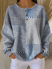 economico Felpe a Strisce e Geometriche-Per donna Felpa Pullover Geometrico Astratto Casual Manica Lunga Girocollo Top Regolari Blu Nero Bianco Giallo Rosa Primavera Autunno