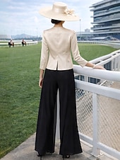 abordables Costumes-pantalons pour maman-Combinaison Tailleur-Pantalon Trois Pièces Longueur au sol Robe de Mère de Mariée  Demi Manches Col Rond Élégant Fête Formel robe demoiselle d honneur Chiffon Satin Echarpe incluse avec Perlage