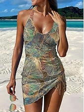 Χαμηλού Κόστους Τανκίνι-Γυναικεία Μαγιό τανκίνι Φούστα Μαγιό Κομψό Διακοπές Φλοράλ Γραφική Λαιμόκοψη V Αμάνικο Μαγιό