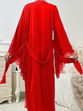 Χαμηλού Κόστους Γυναικεία Πιτζάμες Onesies-Γυναικεία Ρόμπα Καθημερινό Μαλακή Σατέν Μονόχρωμες Δαντέλα Παντελόνι Καθημερινά Σπίτι Κρεβάτι Μακρυμάνικο Λαιμόκοψη V Μαύρο Λευκό Κρασί Ρουμπίνι Καφέ Καλοκαίρι Άνοιξη Κανονικό