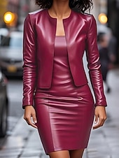 cheap Plain Dress-Women's Long Dress Maxi Dress Casual Dress Work Dress Dress Set Elegant Fashion Modern Daily Office Vacation Regular Fit Plain Long Sleeve Crew Neck Burgundy Navy Blue Spring Fall Winter