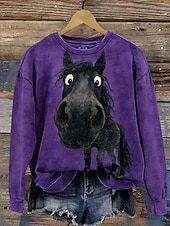 cheap Animals Tops-Women's Pullover Sweatshirt Sweatshirts Print Graphic Animal Warm Classic Casual Long Sleeve Crew Neck Regular Tops Casual Home Street Blue Pink Purple Brown Fall Winter