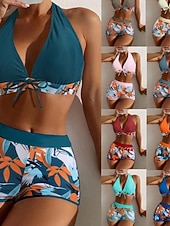 economico Bikini-Per donna Costumi da bagno Bikini Due pezzi Shorts Costume da bagno Patchwork Senza schiena Vacanza Abbigliamento da Spiaggia Floreale All'americana Senza Maniche Costumi da bagno