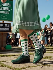 levne Dámská obuv-Dámské zelené oxfordské společenské boty s detailem brogue – pohodlné boty na nízkém podpatku se šněrováním na průvod ke Dni svatého Patrika, irské festivalové outfity, sváteční párty outfity