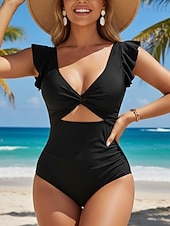 levne Jednodílné plavky-Dámské jednolité plavky zeštíhlující s řasením sexy s výřezem monokini s kontrolou břicha vysokým pasem štíhlé bez zad elegantní na dovolenou jednobarevné s V výstřihem bez rukávů