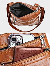 Недорогие Сумки через плечо-Женская сумка через плечо из искусственной кожи с несколькими карманами на молнии, регулируемым ремешком, доступна в нескольких цветах — идеально подходит для повседневных прогулок и повседневного использования.