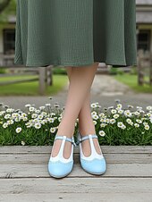 economico Retrò anni ’50-scarpe con tacco a T da donna in stile retrò anni '50, marroni e bianche, con dettagli brogue e chiusura con fibbia: scarpe mary jane vintage per ufficio, feste in giardino ed eventi a tema retrò