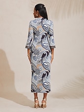 お買い得  バケーションドレス-抽象的なペイズリー柄ニットストレッチフィットマキシドレス