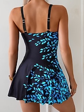 baratos Fatos de Banho 1 Peça-Maiô Feminino Com Saia Tipo Monokini Corta Alto Controle De Barriga Cintura Alta Slim Sem Costas Férias Vintage Floral Gráfico U Decote Sem Mangas