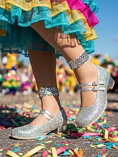 preiswerte Frauen Schuhe-Damen Mardi Gras Glitzer Mary Jane Schuhe – Funkelnde Doppelriemen Niedrigblockabsätze festliche Karnevalsparty-Fußbekleidung für Umzugsteilnehmer Tänzerinnen und Feier-Outfits