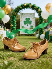 Χαμηλού Κόστους Γυναικεία παπούτσια-Γυναικεία oxfords με πράσινα τακούνια για την ημέρα του Αγίου Πατρικίου - vintage παπούτσια με κορδόνια και τακούνι για εορταστικά πάρτι και παρελάσεις