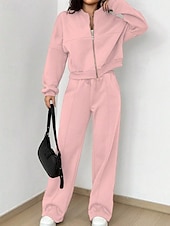 economico Set da due pezzi-Per donna Tuta Set di Pantaloni Bolero Top Manica Lunga Collo alla coreana Tinta unica Coulisse Moda Streetwear Casuale Quotidiano All'aperto Nero Rosa Azzurro cielo Primavera Vestibilità regolare