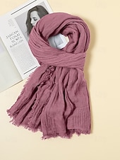 halpa Naisten huivit-Naisten puuvilla-pellavahuivi hapsutetuilla tupsuilla – boheemi tyyli, useita värejä, kevyt ja mukava arkeen ja vapaa-aikaan