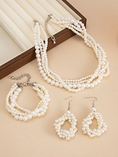 levne Svatba ACC-Dámská sada vícevrstvých perlových šperků - elegantní perlový náhrdelník, visací náušnice &amp;náramek, klasický svatební styl pro nevěsty a družičky &amp;svatební obřady