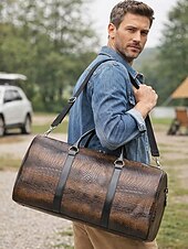 economico Borsoni da viaggio-Borsa da weekend da uomo in similpelle con motivo coccodrillo, tracolla regolabile, grande capacità, impermeabile, perfetta per gite del fine settimana e brevi viaggi di lavoro