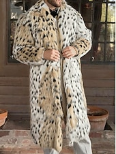 abordables Chaquetas y abrigos de hombre-Hombre Chaqueta de Invierno Abrigo de piel sintética Vacaciones Diario Mantiene abrigado Vellón Otoño Invierno Estampado Leopardo Moda Ropa de calle Diseño Largo Caqui Chaquetas