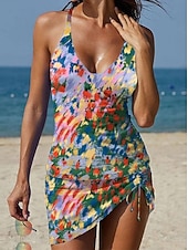 abordables Tankinis-Mujer Bañadores Tankini Falda Traje de baño Elegante Vacaciones Floral Graphic Escote en Pico Sin Mangas Trajes de baño