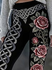 preiswerte -Damen Leggings Urlaub Vintage Lässig Volle Länge Hohe Taille Grafik Komfort Weich Bequem Mikroelastisch Täglich Outdoor Urlaub Schwarz Frühling Herbst Schmaler Schnitt