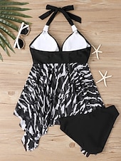 abordables Tankinis-Tankini pour femmes 2 pièces maillot de bain léopard culotte taille haute contrôle du ventre dos nu vacances plage floral en V sans manches