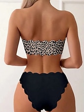 cheap Bikini Sets-Women's Bikini 2 Piece Swimsuit Underwire Leopard Cheeky Vacation Beach Wear Strapless Sleeveless Bathing Suits