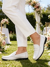 abordables Mocasines-Zapatos de boda blancos clásicos para hombre: diseño elegante, ajuste cómodo, perfectos para bodas y eventos formales.