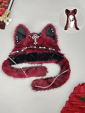 levne Příslušenství-Dámská punková kožišinová čepice s kočkou na Mardi Gras v několika barvách trendy design s křížovými detaily perfektní pro karneval a maškarní plesy