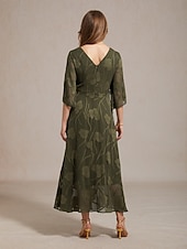  Femmes Robe maxi Robe en Chiffon Élégant Quotidien Plage Vacances Dentelle Coupe régulière Fleuri Manche 3/4 Col en V Olive