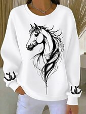 Χαμηλού Κόστους Ζώα Κορυφές-Γυναικεία Pullover Στάμπα Γραφική Ζώο Ζεστό Κλασσικό Καθημερινό Μακρυμάνικο Στρογγυλή Ψηλή Λαιμόκοψη Κανονικά μπλουζάκια Causal Σπίτι Δρόμος Θαλασσί Μαύρο Λευκό Άνοιξη Φθινόπωρο Χειμώνας