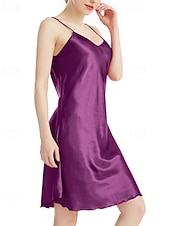 abordables Bodies para mujeres-Mujer Bata de noche Casual Suave Satén Color puro Espalda al Aire Vestidos Diario Hogar Cama Sin Mangas Correas Azul cielo Negro Amarillo Rojo Morado Verano Delgado