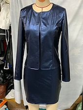 cheap Plain Dress-Women's Long Dress Maxi Dress Casual Dress Work Dress Dress Set Elegant Fashion Modern Daily Office Vacation Regular Fit Plain Long Sleeve Crew Neck Burgundy Navy Blue Spring Fall Winter