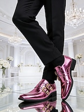 tanie Buty mnicha-Męskie fioletowe, lakierowane, skórzane mokasyny z podwójnym paskiem typu monk i akcentami z kryształków - eleganckie obuwie na luksusowe imprezy, wieczorowe stroje i wesela