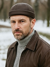 levne Pánské klobouky-Pánská čepice beanie z umělé kůže, stylový vintage design, dostupná v několika barvách pro běžné nošení i v zimě