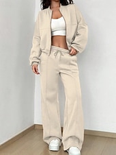 economico Set da due pezzi-Per donna Tuta Set di Pantaloni Bolero Top Manica Lunga Collo alla coreana Tinta unica Coulisse Moda Streetwear Casuale Quotidiano All'aperto Nero Rosa Azzurro cielo Primavera Vestibilità regolare